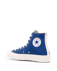 blaue bedruckte hohe Sneakers aus Segeltuch von COMME DES GARÇONS PLAY X CONVERSE