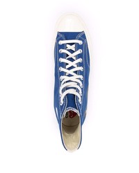 blaue bedruckte hohe Sneakers aus Segeltuch von COMME DES GARÇONS PLAY X CONVERSE