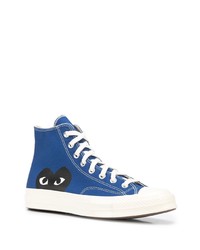 blaue bedruckte hohe Sneakers aus Segeltuch von COMME DES GARÇONS PLAY X CONVERSE