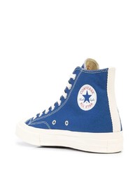 blaue bedruckte hohe Sneakers aus Segeltuch von COMME DES GARÇONS PLAY X CONVERSE