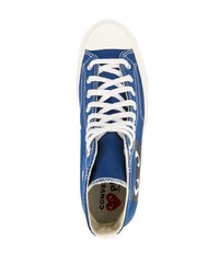 blaue bedruckte hohe Sneakers aus Segeltuch von COMME DES GARÇONS PLAY X CONVERSE