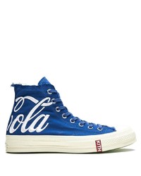 blaue bedruckte hohe Sneakers aus Segeltuch von Converse