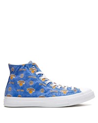 blaue bedruckte hohe Sneakers aus Segeltuch von Converse