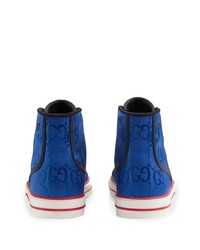 blaue bedruckte hohe Sneakers aus Segeltuch von Gucci