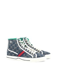 blaue bedruckte hohe Sneakers aus Segeltuch von Gucci