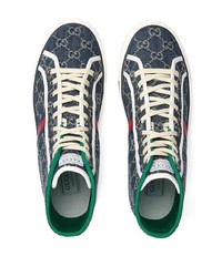 blaue bedruckte hohe Sneakers aus Segeltuch von Gucci