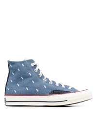 blaue bedruckte hohe Sneakers von Converse