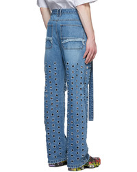 blaue bedruckte Jeans von We11done