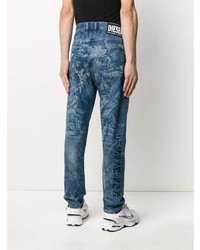 blaue bedruckte Jeans von Diesel