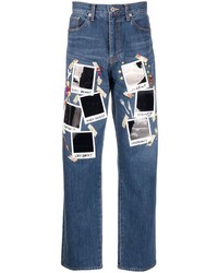 blaue bedruckte Jeans von Doublet