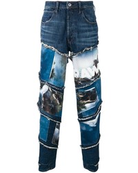 blaue bedruckte Jeans von G-Star Raw Research
