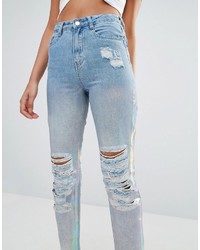 blaue bedruckte Jeans von Missguided