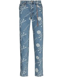 blaue bedruckte Jeans von Mastermind Japan