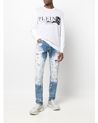 blaue bedruckte Jeans von Philipp Plein