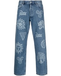 blaue bedruckte Jeans von PATTA