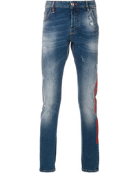 blaue bedruckte Jeans von Philipp Plein