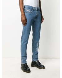 blaue bedruckte Jeans von Diesel