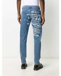 blaue bedruckte Jeans von Diesel