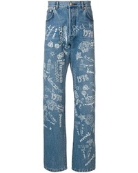 blaue bedruckte Jeans von Versace