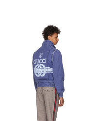 blaue bedruckte Jeansjacke von Gucci