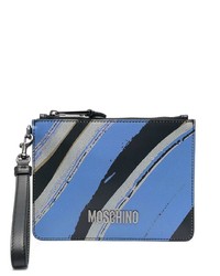 blaue bedruckte Leder Clutch Handtasche von Moschino