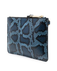 blaue bedruckte Leder Clutch Handtasche von Moschino