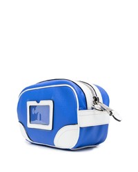 blaue bedruckte Leder Clutch Handtasche von Moschino