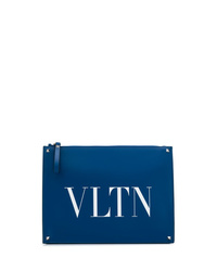 blaue bedruckte Leder Clutch Handtasche von Valentino