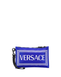 blaue bedruckte Leder Clutch Handtasche von Versace