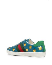 blaue bedruckte Leder niedrige Sneakers von Gucci