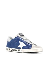 blaue bedruckte Leder niedrige Sneakers von Golden Goose