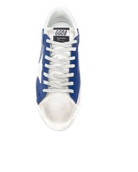 blaue bedruckte Leder niedrige Sneakers von Golden Goose