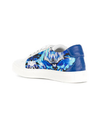 blaue bedruckte Leder niedrige Sneakers von Frankie Morello