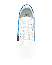 blaue bedruckte Leder niedrige Sneakers von Frankie Morello