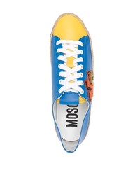 blaue bedruckte Leder niedrige Sneakers von Moschino