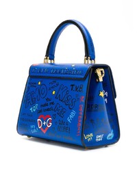 blaue bedruckte Leder Umhängetasche von Dolce & Gabbana