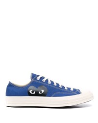 blaue bedruckte niedrige Sneakers von Comme Des Garcons Play