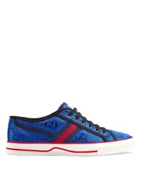 blaue bedruckte Segeltuch niedrige Sneakers von Gucci