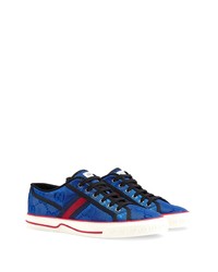 blaue bedruckte Segeltuch niedrige Sneakers von Gucci