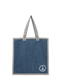 blaue bedruckte Shopper Tasche aus Jeans