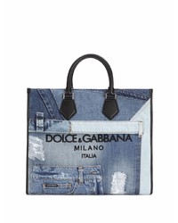 blaue bedruckte Shopper Tasche aus Jeans von Dolce & Gabbana