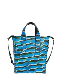 blaue bedruckte Shopper Tasche aus Leder