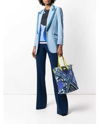 blaue bedruckte Shopper Tasche aus Leder von Emilio Pucci