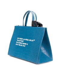 blaue bedruckte Shopper Tasche aus Leder von Off-White