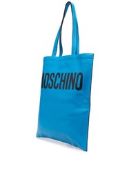 blaue bedruckte Shopper Tasche aus Leder von Moschino