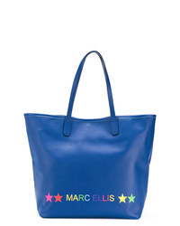 blaue bedruckte Shopper Tasche aus Leder von Marc Ellis