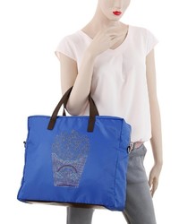 blaue bedruckte Shopper Tasche aus Leder von STUFF MAKER