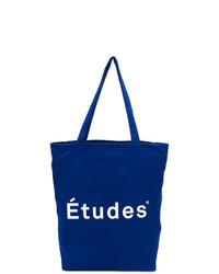 blaue bedruckte Shopper Tasche aus Segeltuch von Études