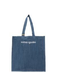 blaue bedruckte Shopper Tasche