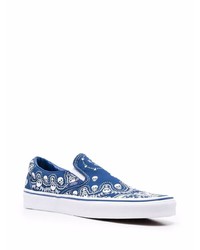 blaue bedruckte Slip-On Sneakers aus Segeltuch von Vans